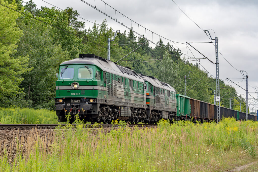 Pociąg towarowy prowadzony przez BR 232 239-4 — Staniątki